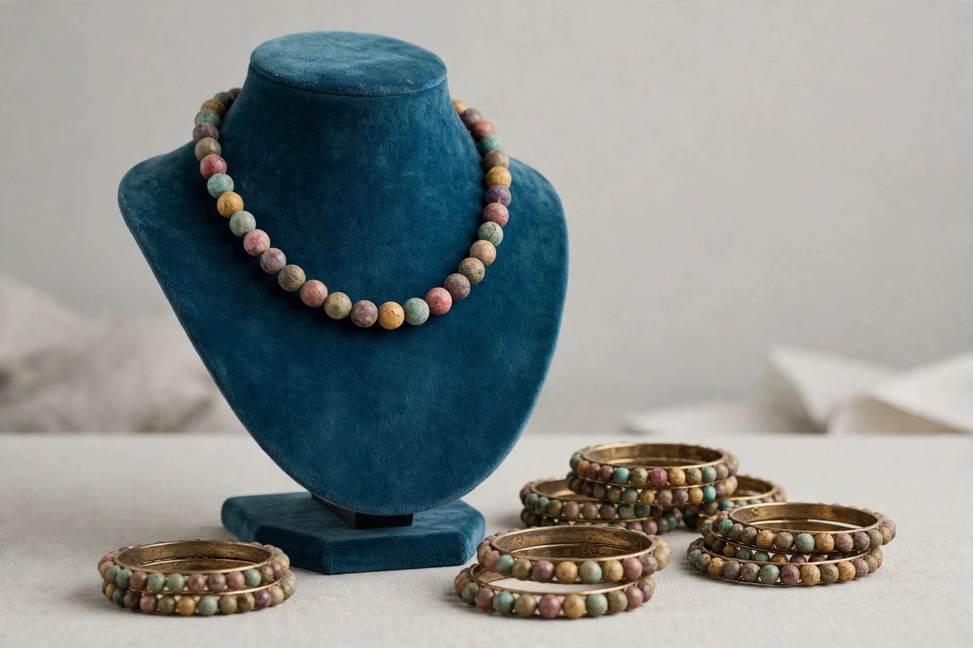 Same display with faded dull imitation jewellery pieces